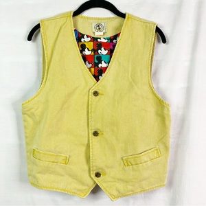 Vintage Disney Mickey & Co Cotton Duck Yellow Denim Vest Mickey Print Lining Sm